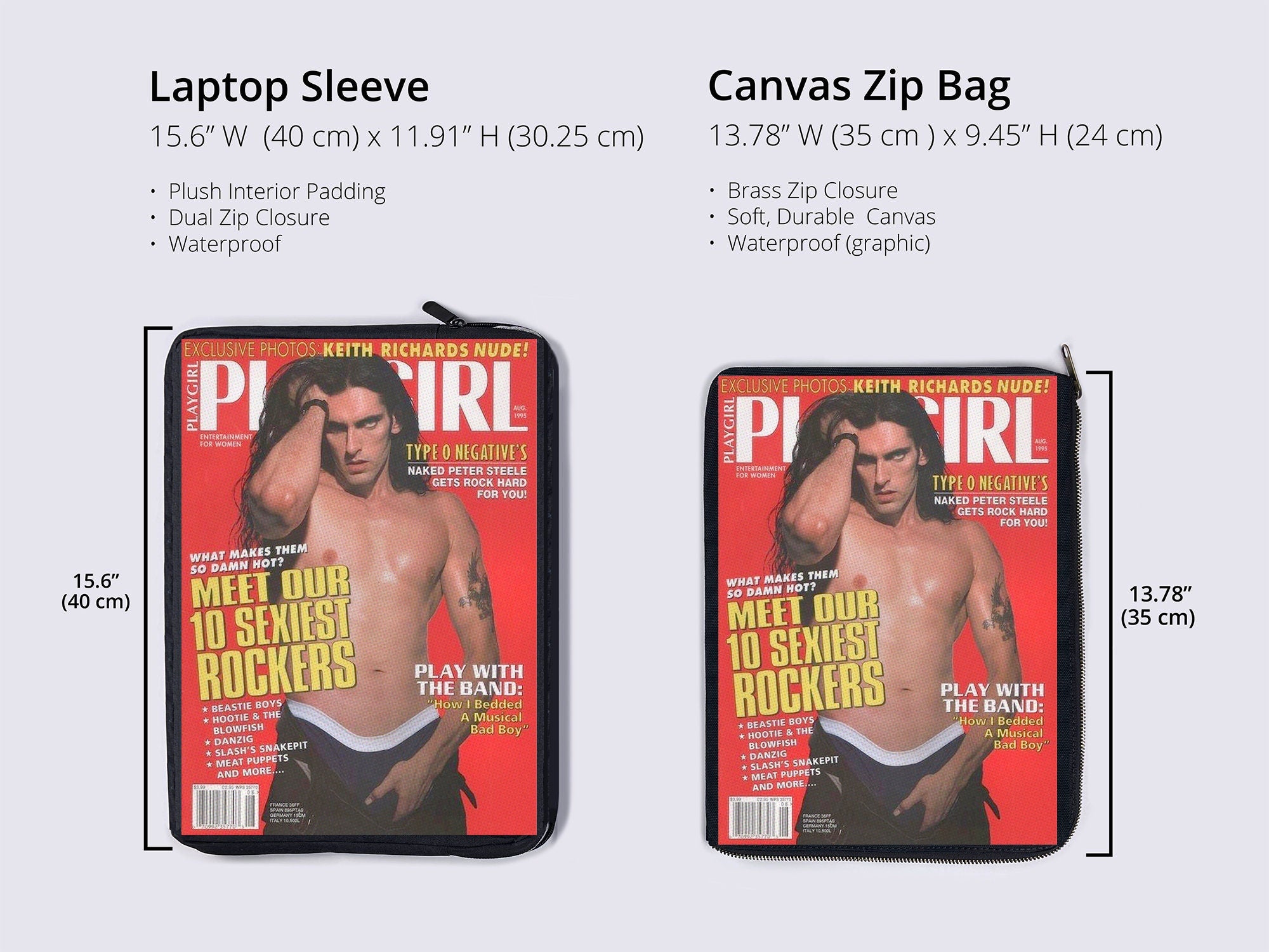 Coated Canvas Zip Bag Playgirl Peter Steele Type 0 Negative Issue Digitized Art for iPad, Laptop, Tablet Unique Gifts Multi-Use Travel Bag